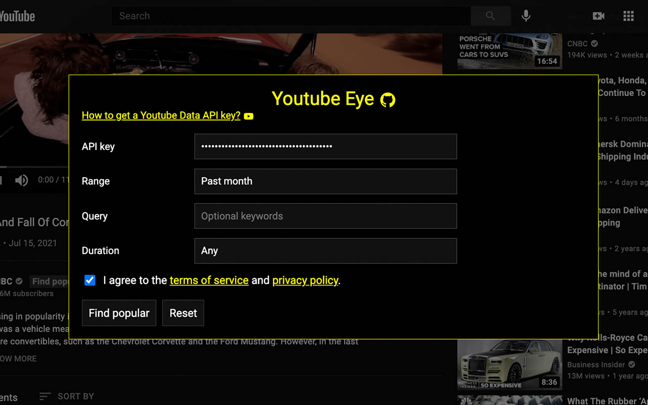 Youtube Eye: Find popular (month, year, etc) chrome谷歌浏览器插件_扩展第1张截图