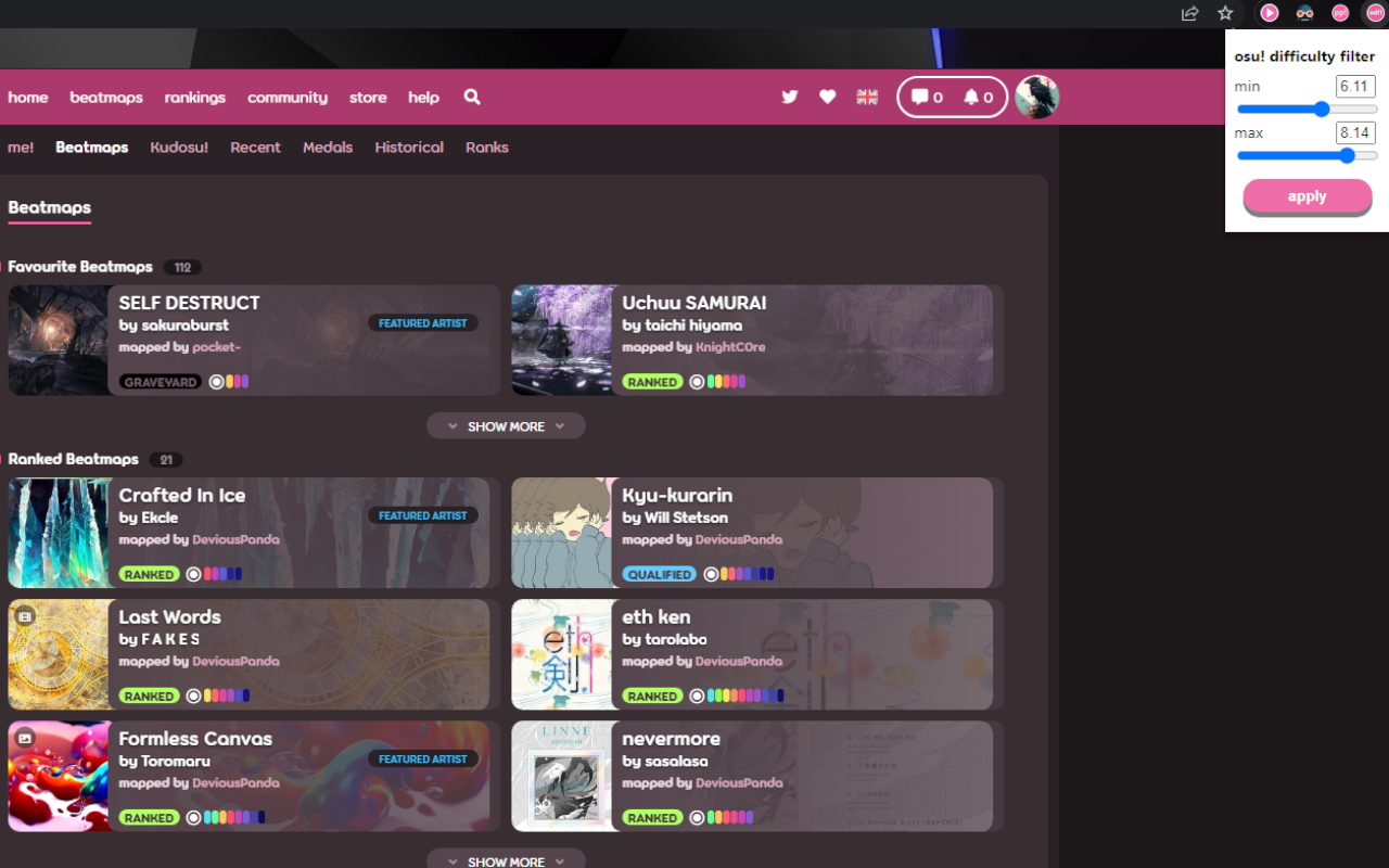 osu! difficulty filter chrome谷歌浏览器插件_扩展第1张截图