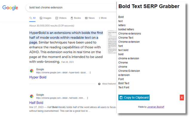 Bold Text SERP Grabber chrome谷歌浏览器插件_扩展第1张截图