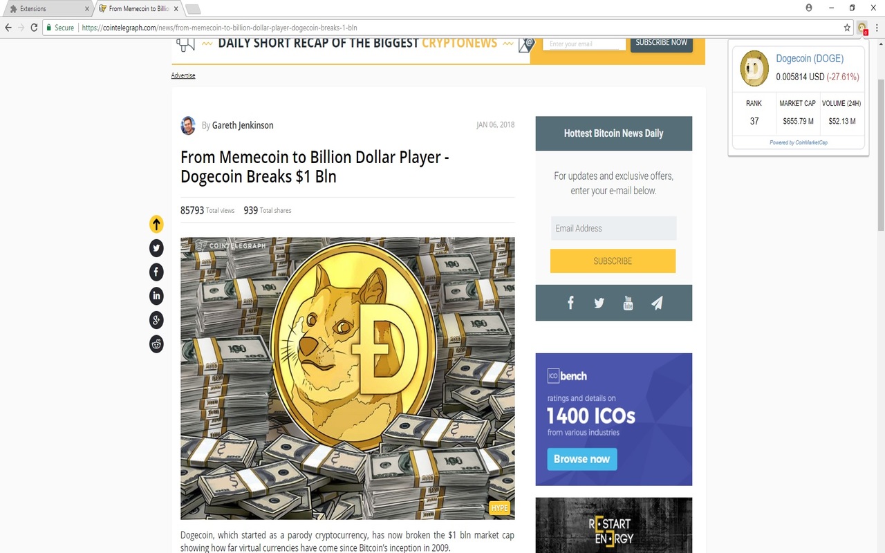 Dogecoin price chrome谷歌浏览器插件_扩展第1张截图