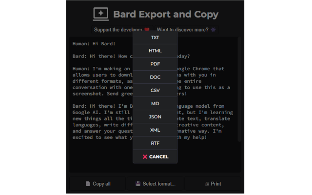 Bard Export and Copy - Save your chats! chrome谷歌浏览器插件_扩展第2张截图