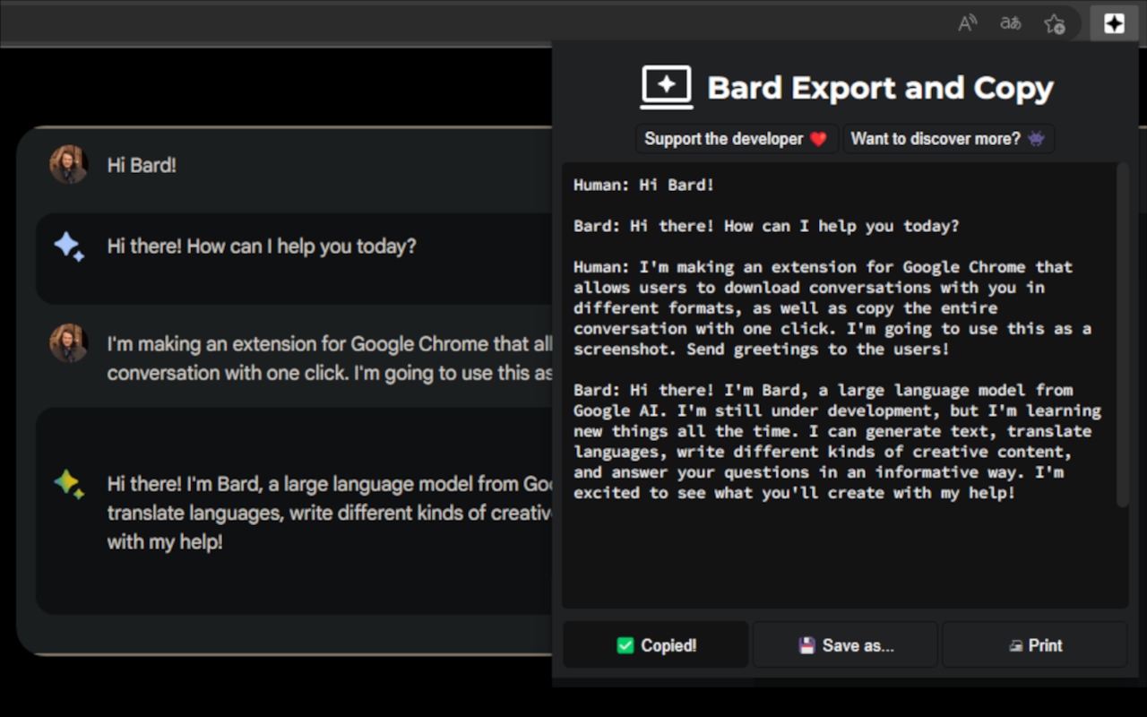 Bard Export and Copy - Save your chats! chrome谷歌浏览器插件_扩展第6张截图