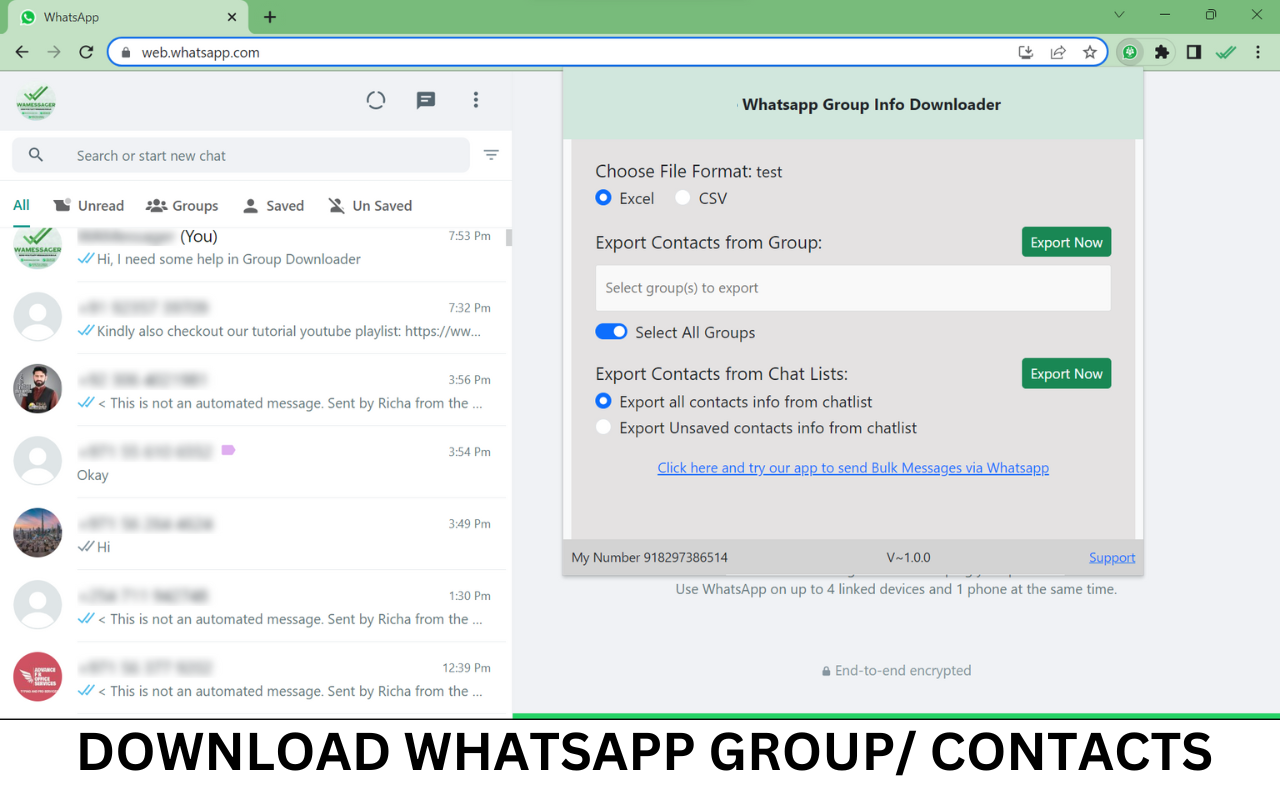 WA Group/ Chat Phone Numbers Downloader - WAMessager chrome谷歌浏览器插件_扩展第1张截图