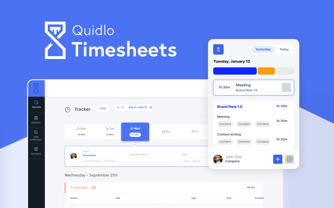 Quidlo Timesheets Time Tracker chrome谷歌浏览器插件_扩展第1张截图