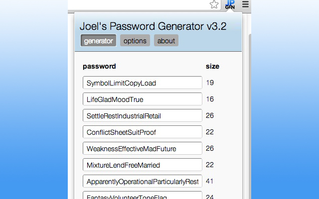 Joel's Password Generator chrome谷歌浏览器插件_扩展第1张截图