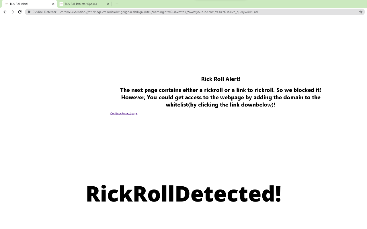 RickRoll Detector chrome谷歌浏览器插件_扩展第2张截图