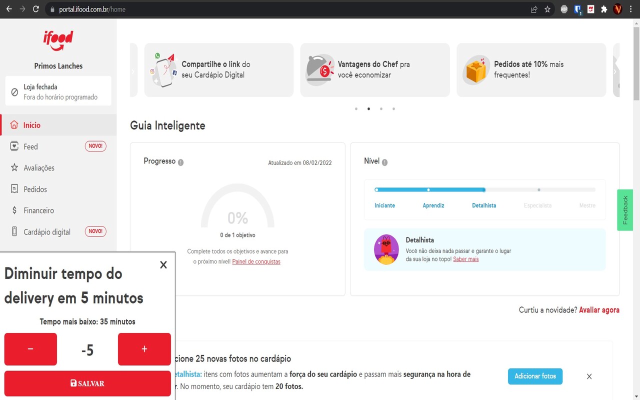 Mudar tempo delivery Portal Ifood em massa chrome谷歌浏览器插件_扩展第2张截图