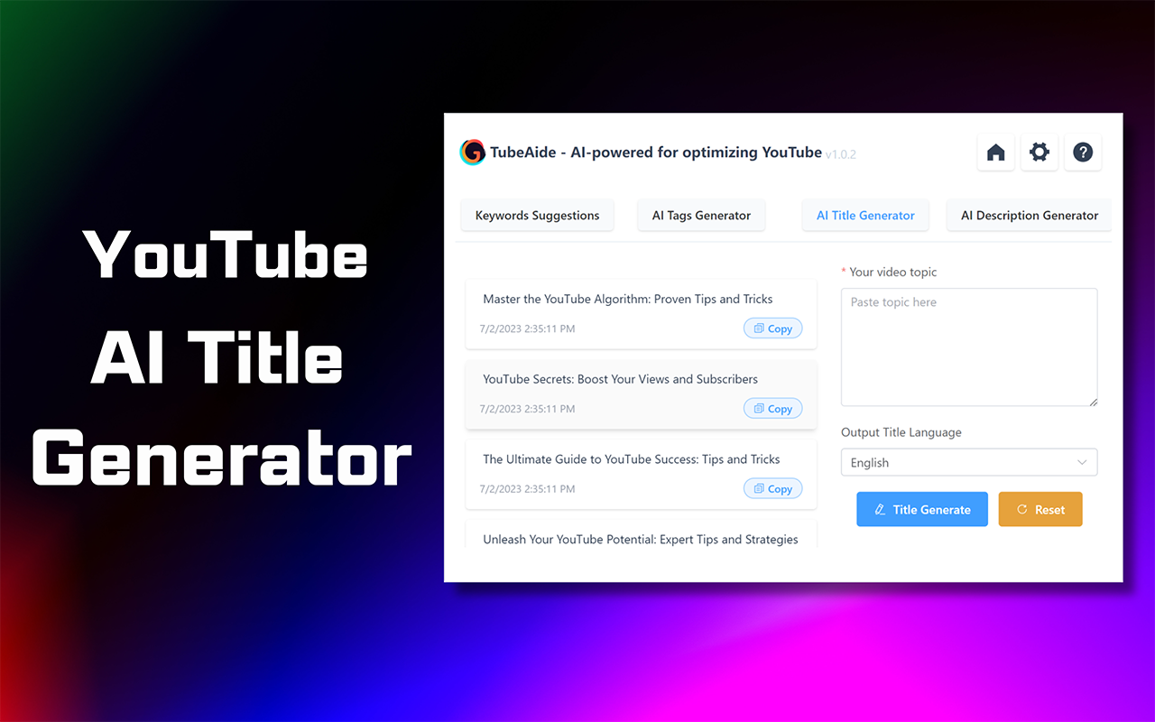 TubeAide YouTube Tag Keyword Generator Finder chrome谷歌浏览器插件_扩展第1张截图