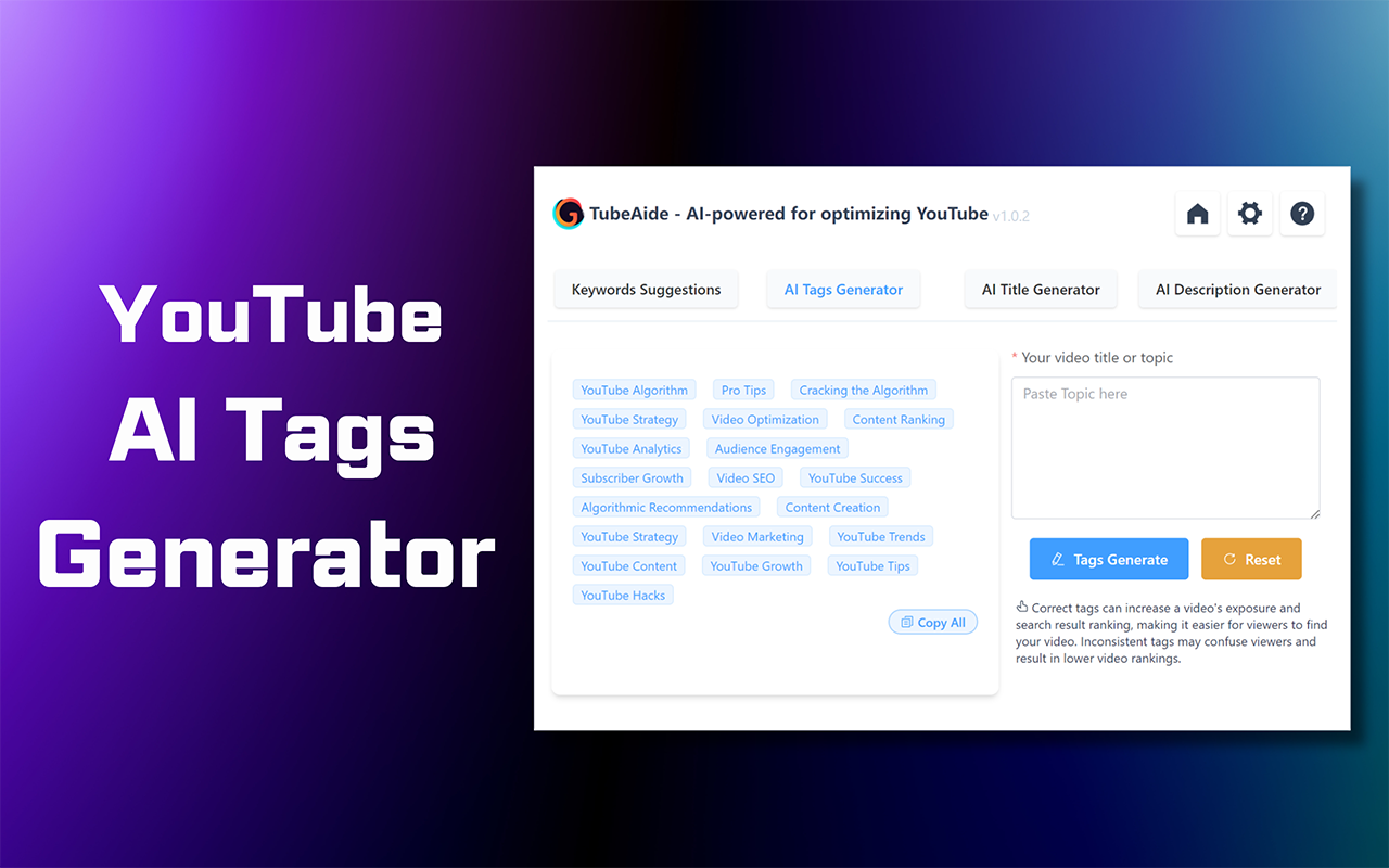 TubeAide YouTube Tag Keyword Generator Finder chrome谷歌浏览器插件_扩展第4张截图