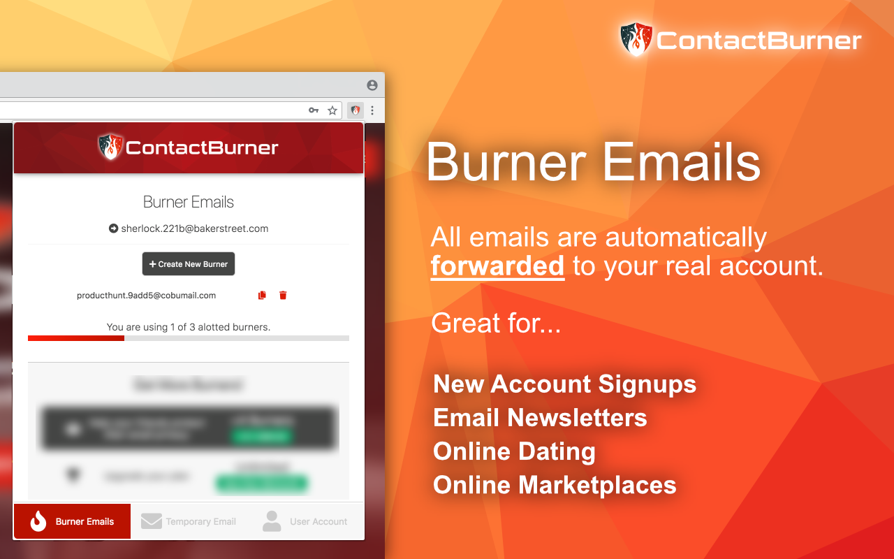 Contact Burner - Disposable Email Manager chrome谷歌浏览器插件_扩展第1张截图