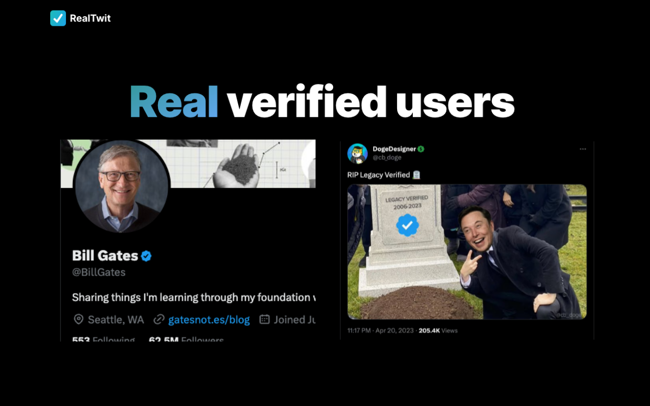 RealTwit - See Real Twitter Blue Checkmarks chrome谷歌浏览器插件_扩展第1张截图