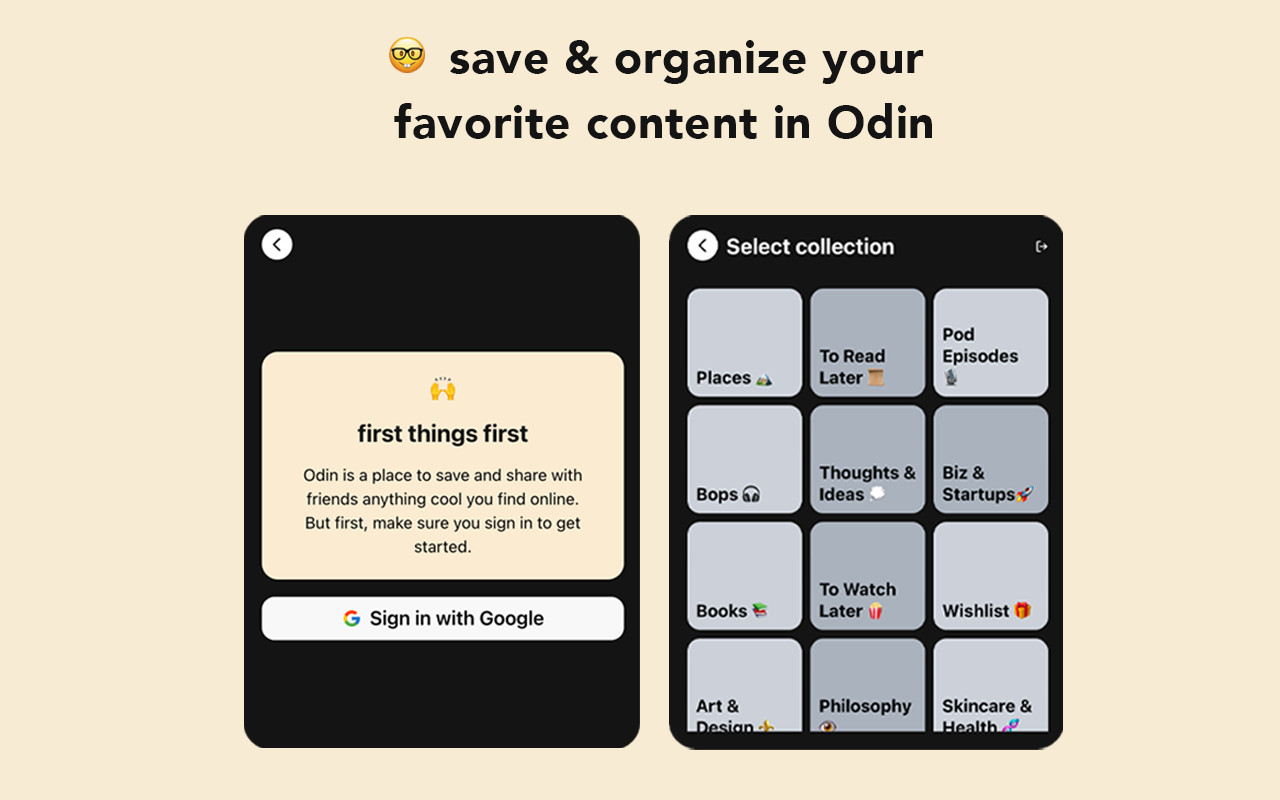 Save & Organize your favorite content in Odin chrome谷歌浏览器插件_扩展第1张截图
