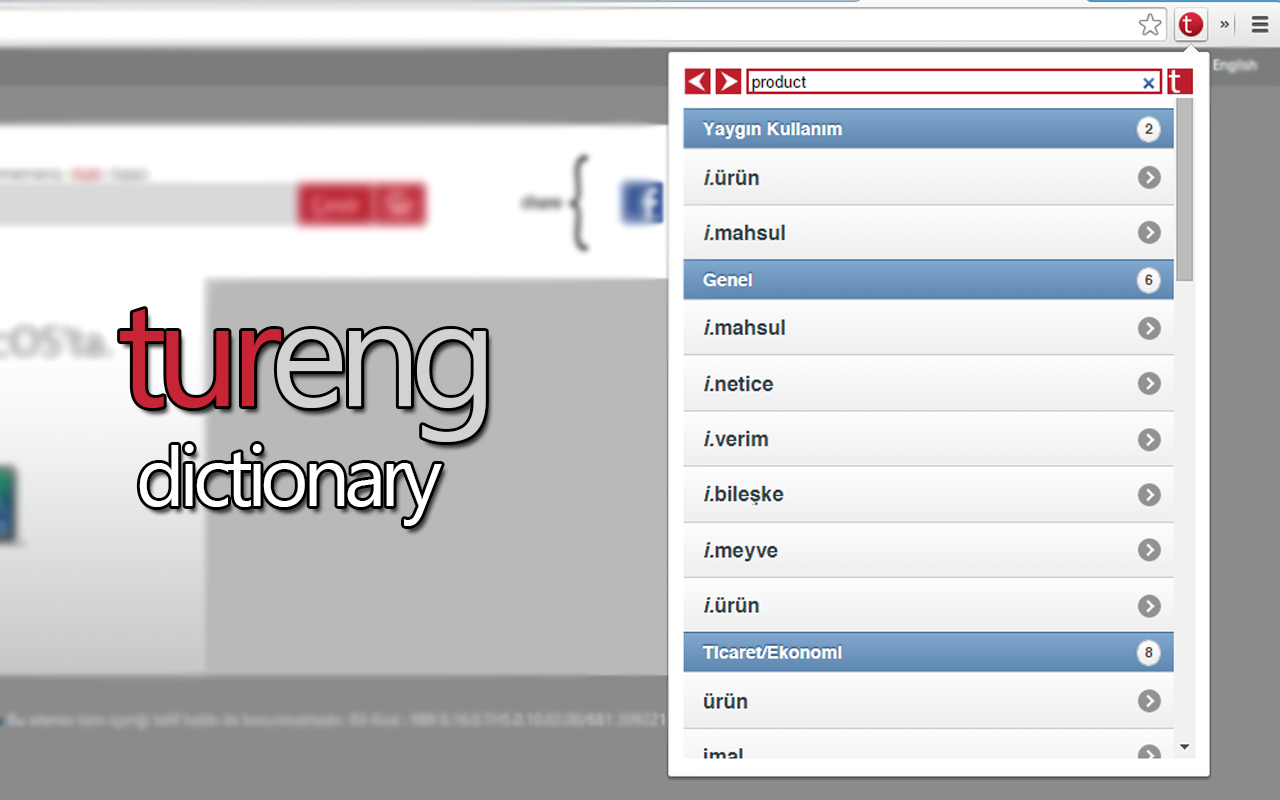 Tureng Dictionary chrome谷歌浏览器插件_扩展第1张截图