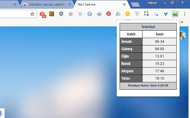 istanbul namaz vakitleri chrome谷歌浏览器插件_扩展第1张截图