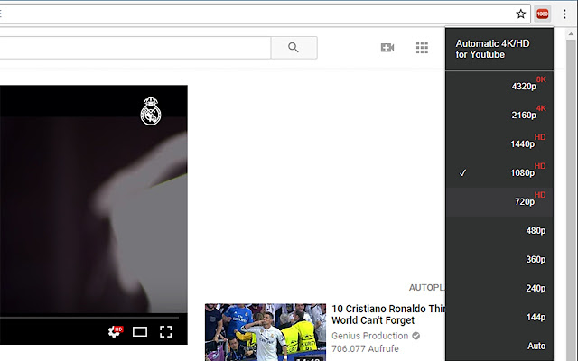 Automatic 4K/HD for Youtube chrome谷歌浏览器插件_扩展第1张截图