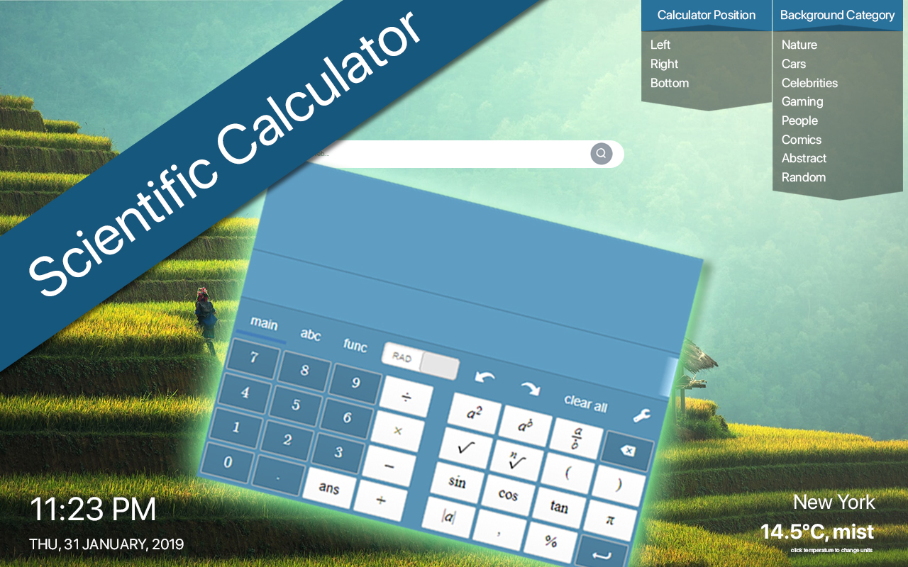 Calculator New Tab with HD Wallpapers chrome谷歌浏览器插件_扩展第1张截图