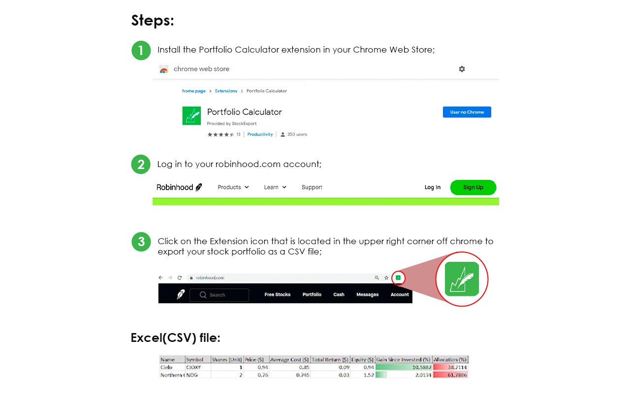 RobinHood Portfolio Export CSV/Excel(Updated) chrome谷歌浏览器插件_扩展第3张截图