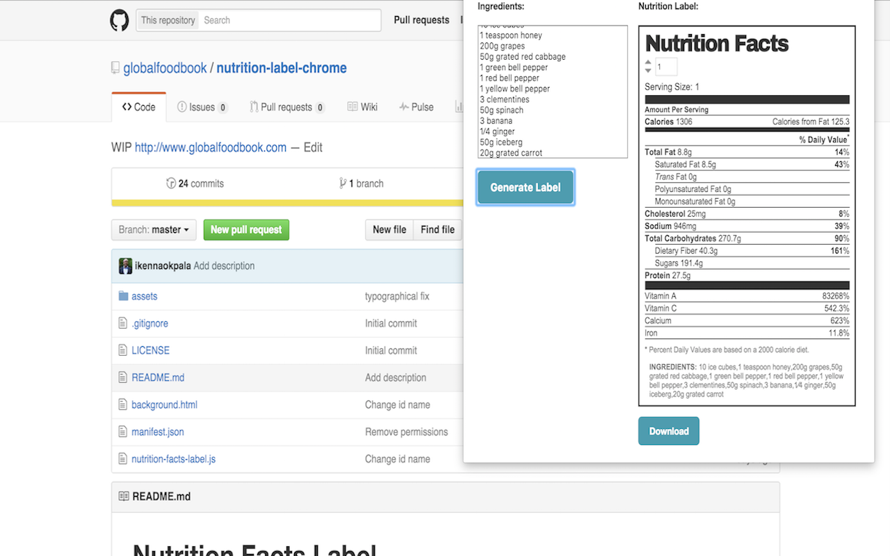Nutrition Facts Label chrome谷歌浏览器插件_扩展第1张截图