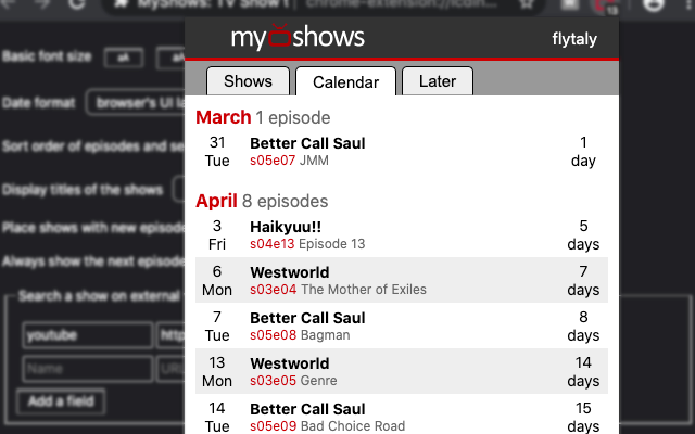 MyShows: TV Show tracker chrome谷歌浏览器插件_扩展第8张截图