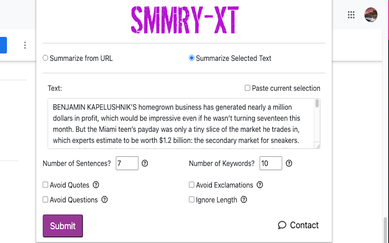 SMMRY-XT chrome谷歌浏览器插件_扩展第4张截图