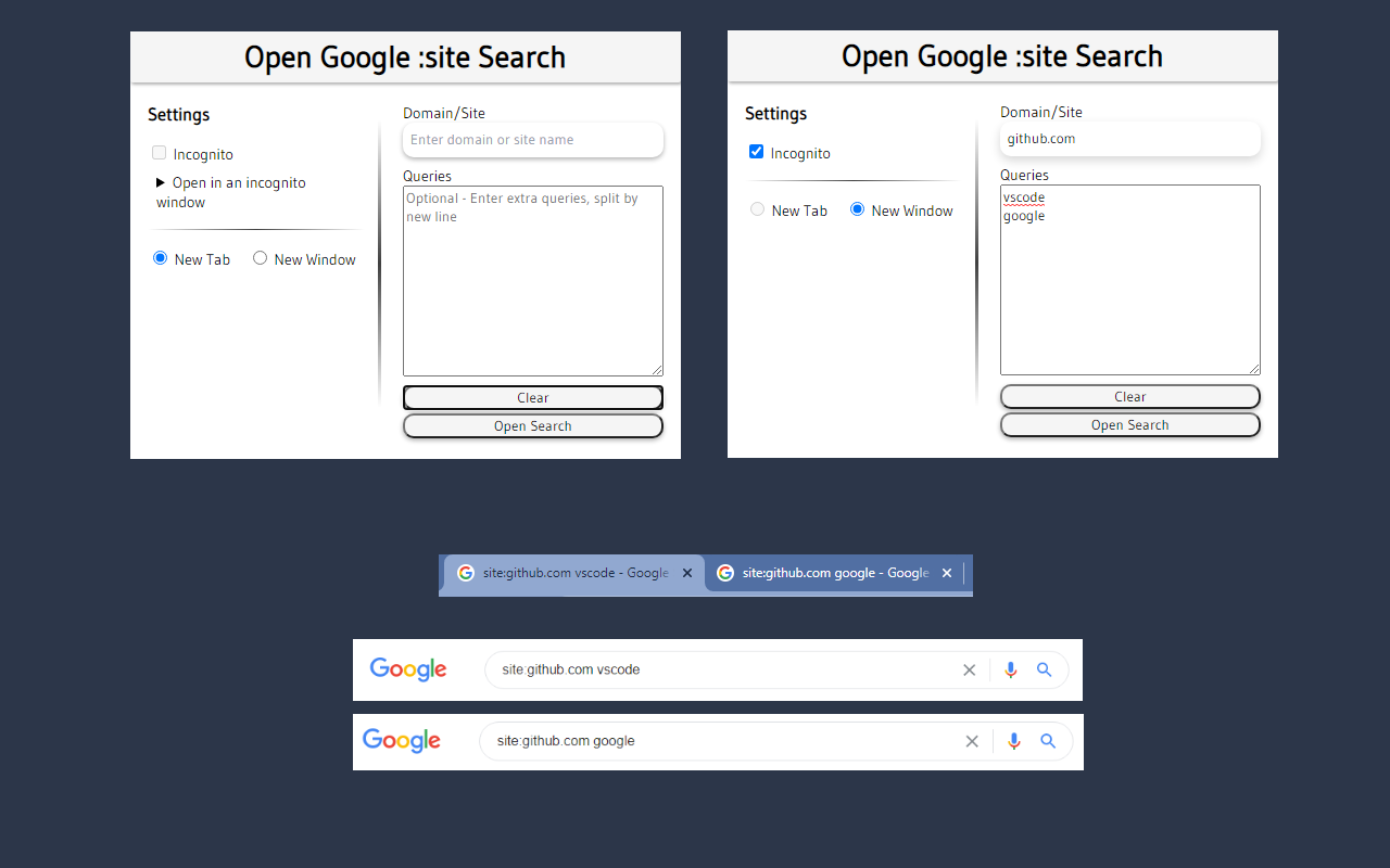 Open Google :site Search chrome谷歌浏览器插件_扩展第1张截图