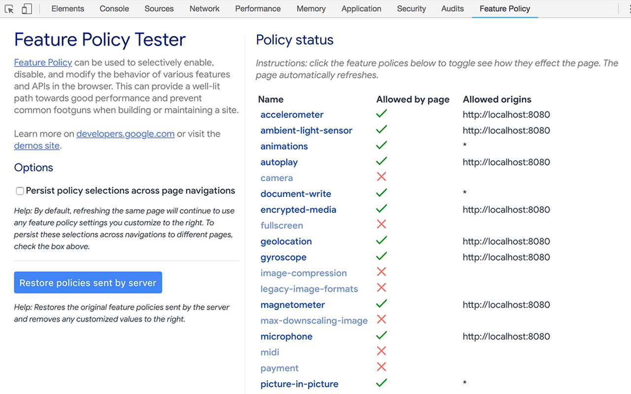 Feature Policy Tester DevTools Extension chrome谷歌浏览器插件_扩展第1张截图