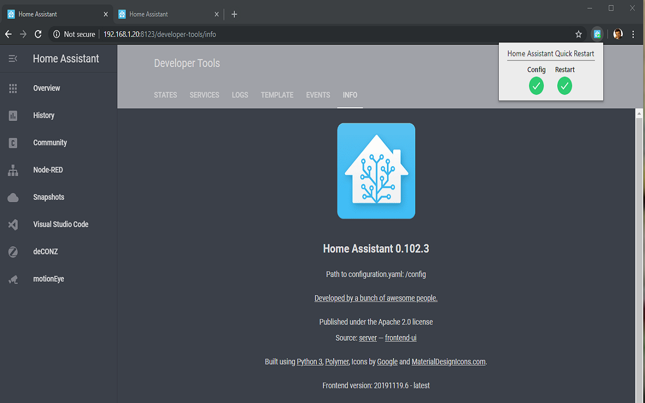 Home Assistant Quick Restart chrome谷歌浏览器插件_扩展第1张截图