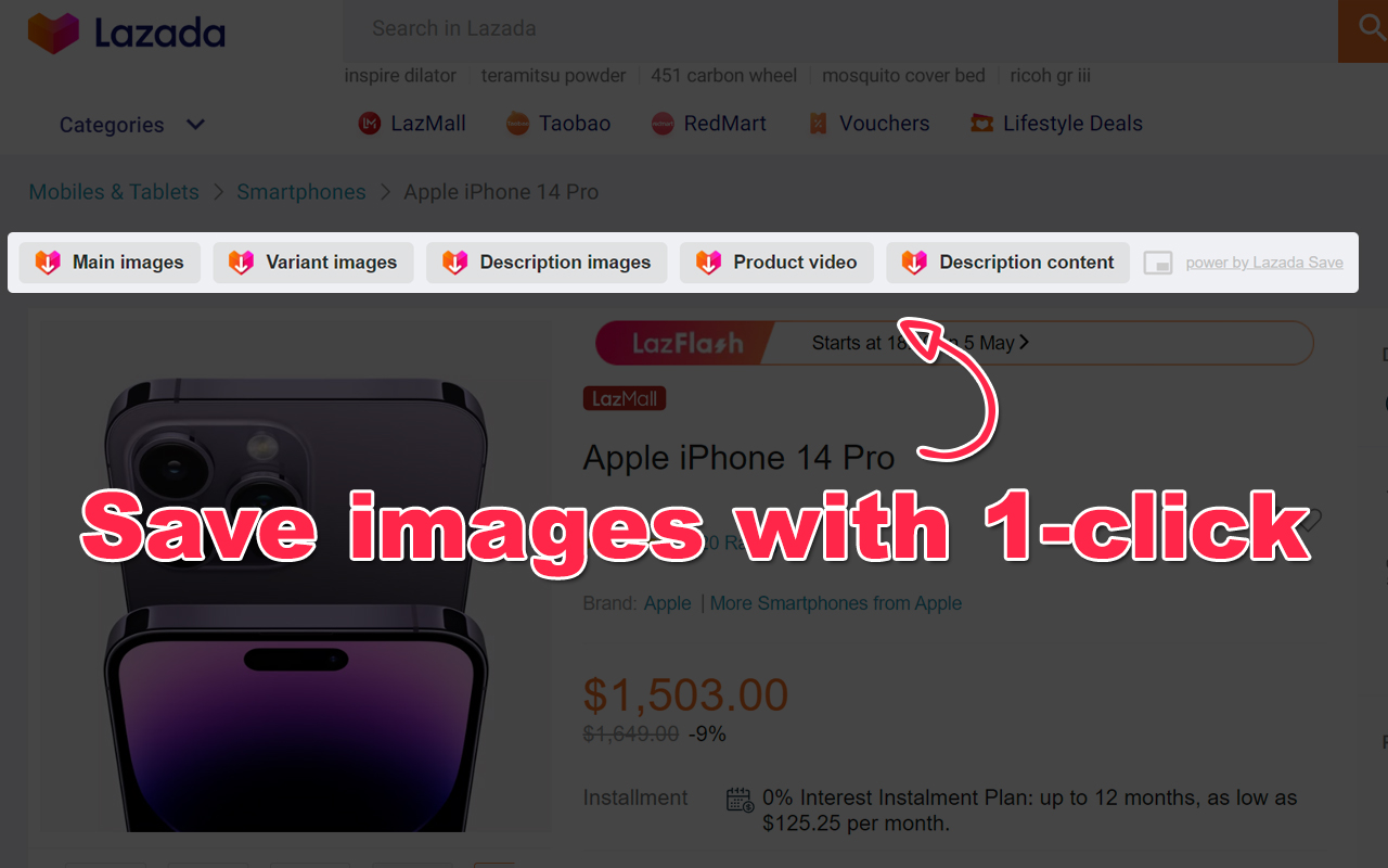 Lazada Save - Download Product Images & Video chrome谷歌浏览器插件_扩展第1张截图