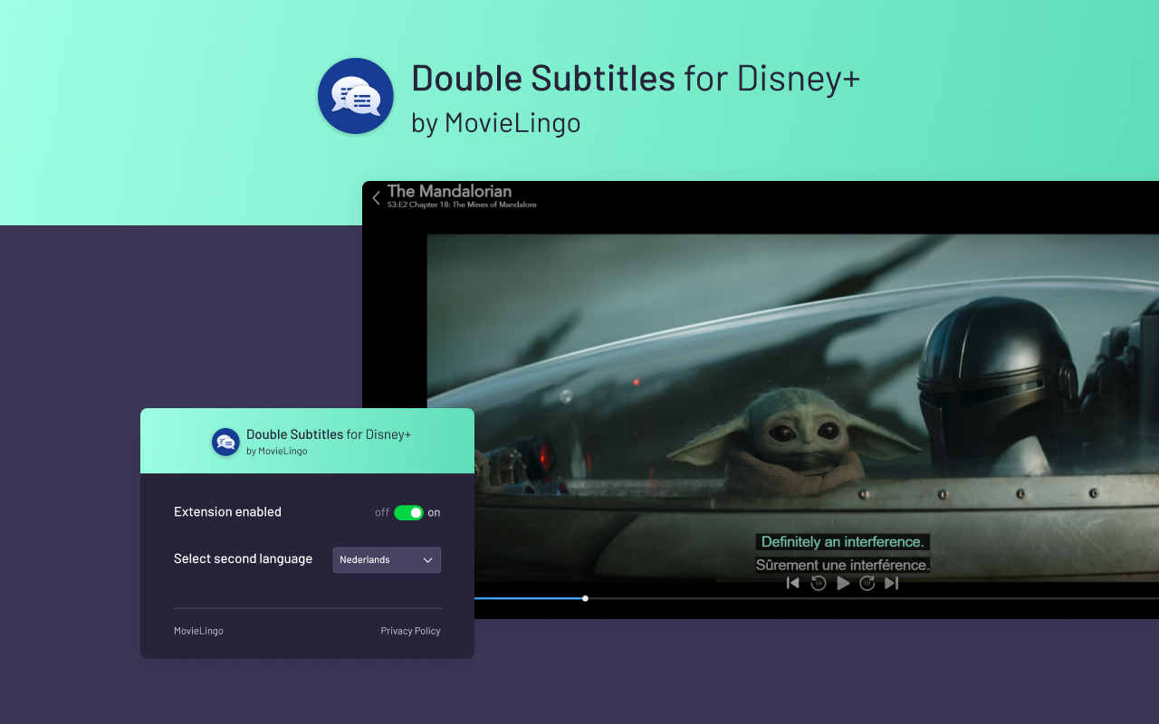 Double Subtitles for Disney+ by MovieLingo chrome谷歌浏览器插件_扩展第1张截图