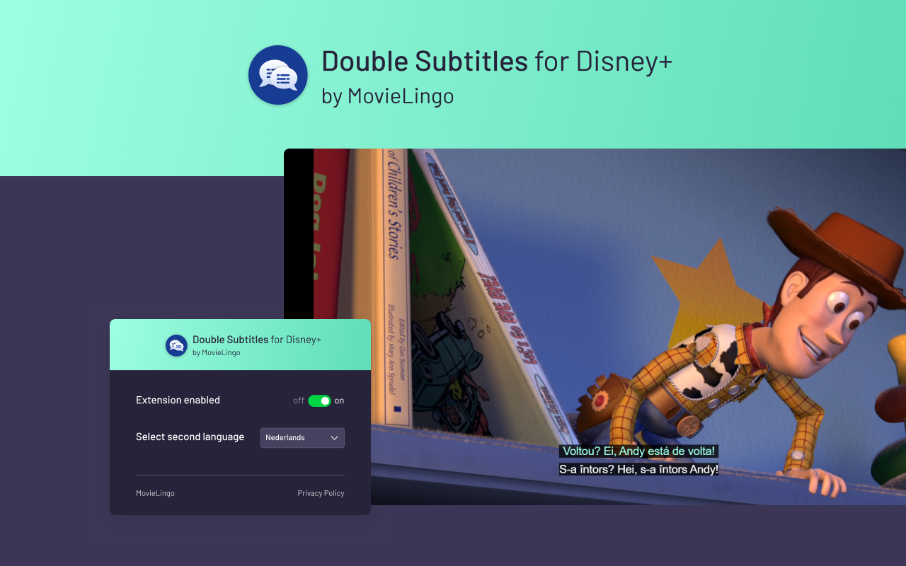 Double Subtitles for Disney+ by MovieLingo chrome谷歌浏览器插件_扩展第3张截图