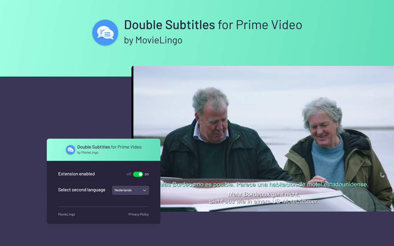 Double Subtitles for Prime by MovieLingo chrome谷歌浏览器插件_扩展第3张截图