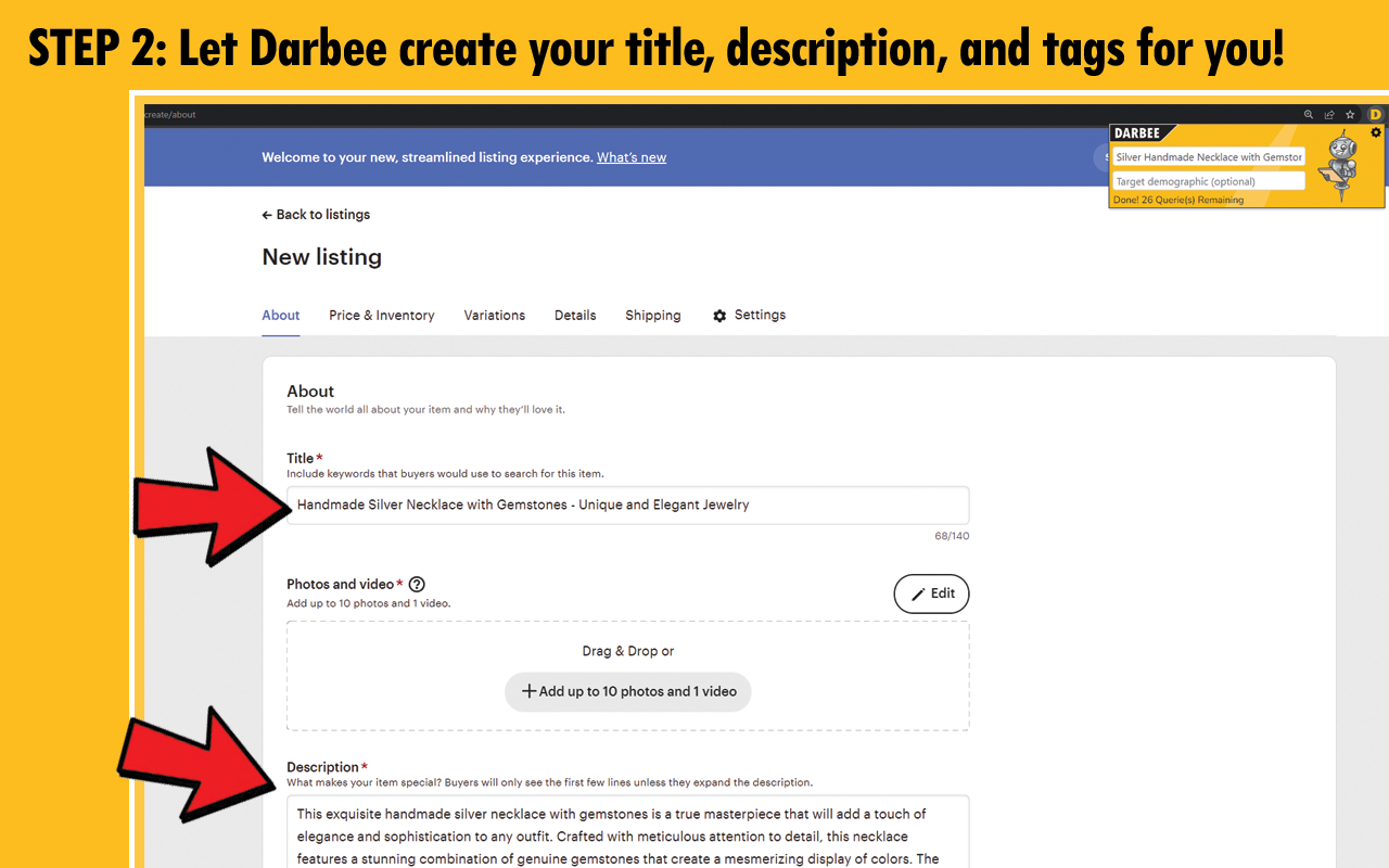 Darbee - Etsy™ AI Listing Tool chrome谷歌浏览器插件_扩展第9张截图