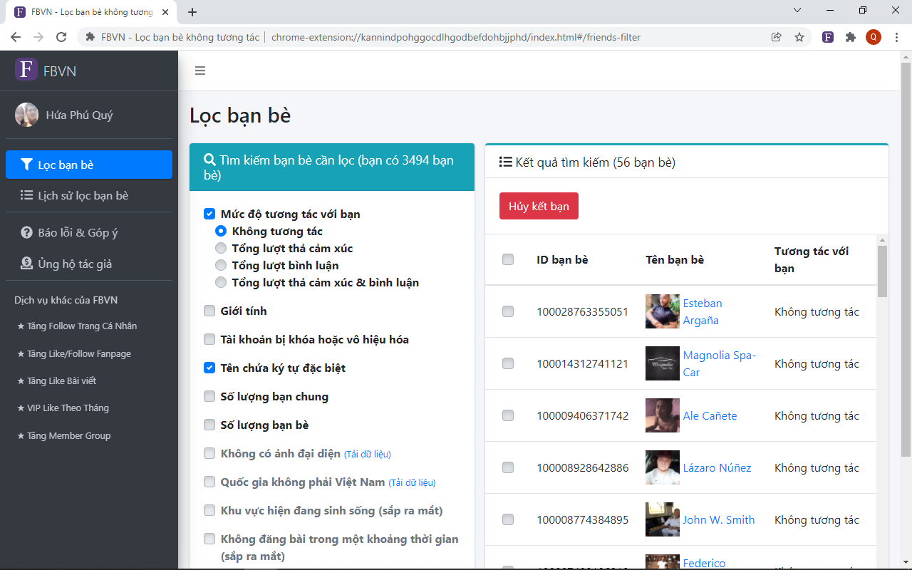 Lọc bạn bè không tương tác chrome谷歌浏览器插件_扩展第2张截图