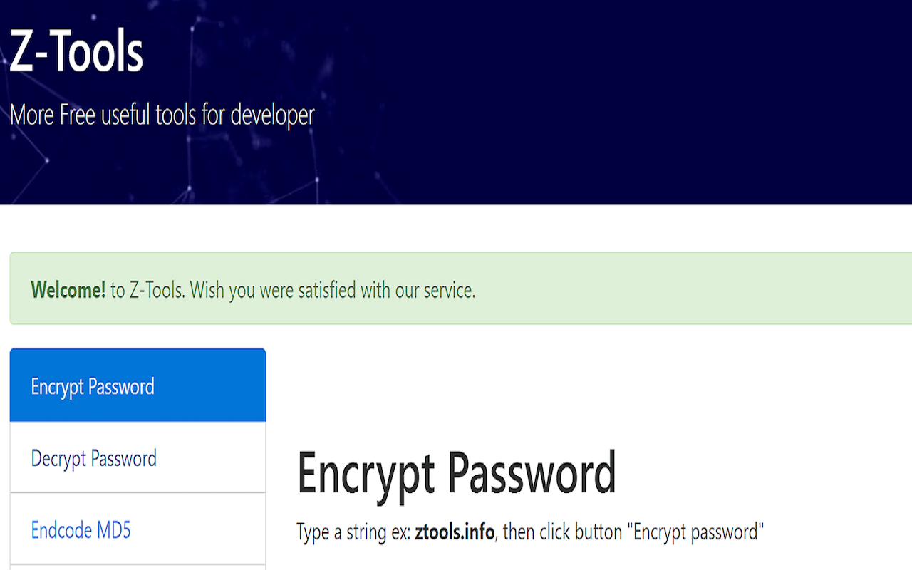 ztools - Encrypt password online chrome谷歌浏览器插件_扩展第1张截图