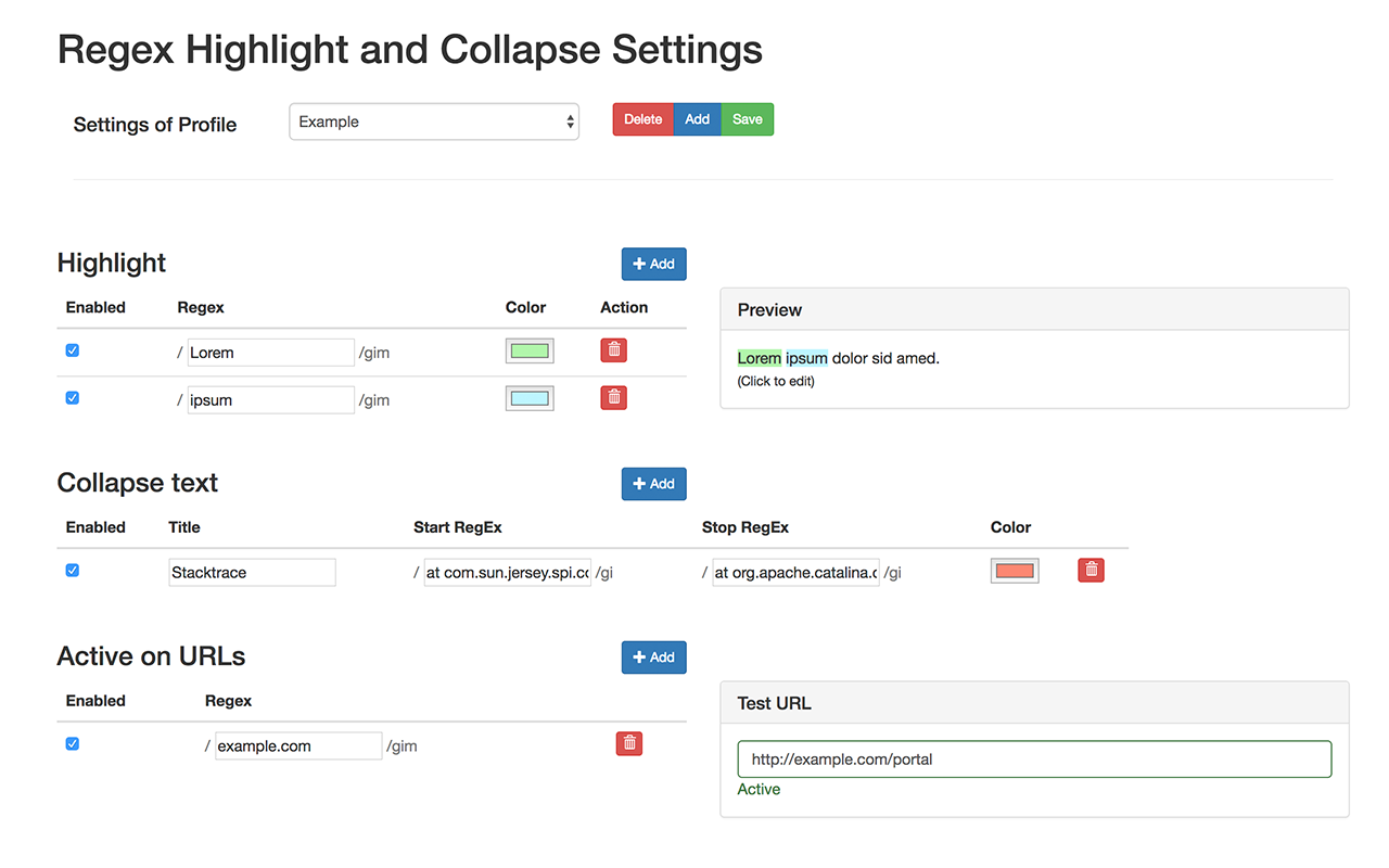 Rex - RegEx Highlight or Collapse Text chrome谷歌浏览器插件_扩展第2张截图