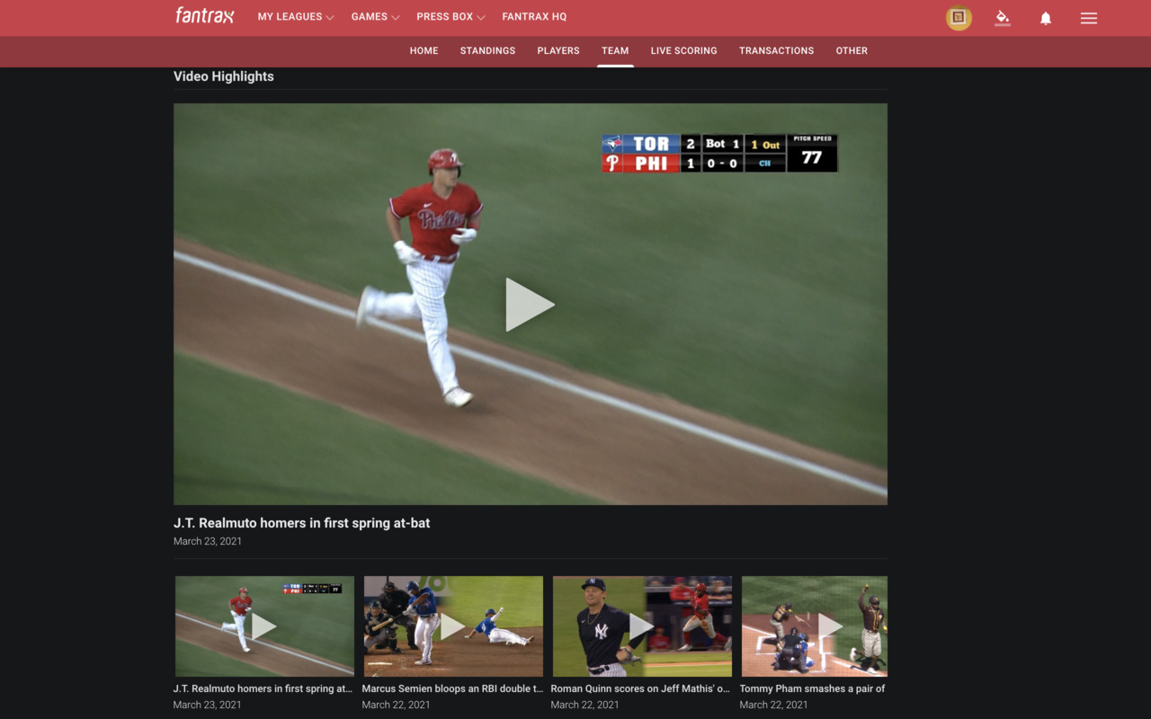 Fantrax Baseball Live Feed + Highlights chrome谷歌浏览器插件_扩展第1张截图