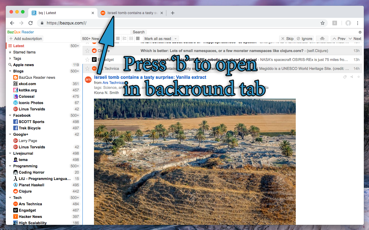 BazQux Reader: open links in background tab chrome谷歌浏览器插件_扩展第1张截图