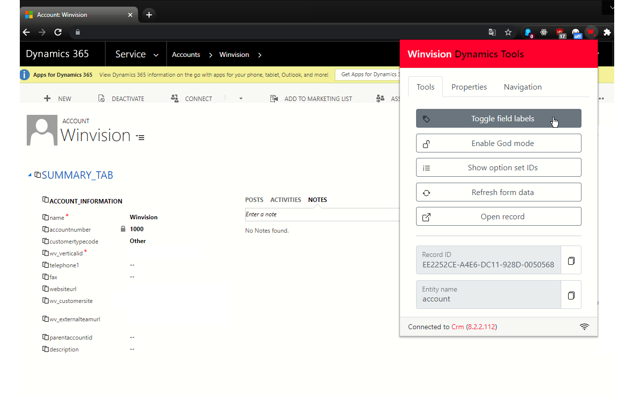 Winvision Dynamics 365 CRM Tools chrome谷歌浏览器插件_扩展第1张截图