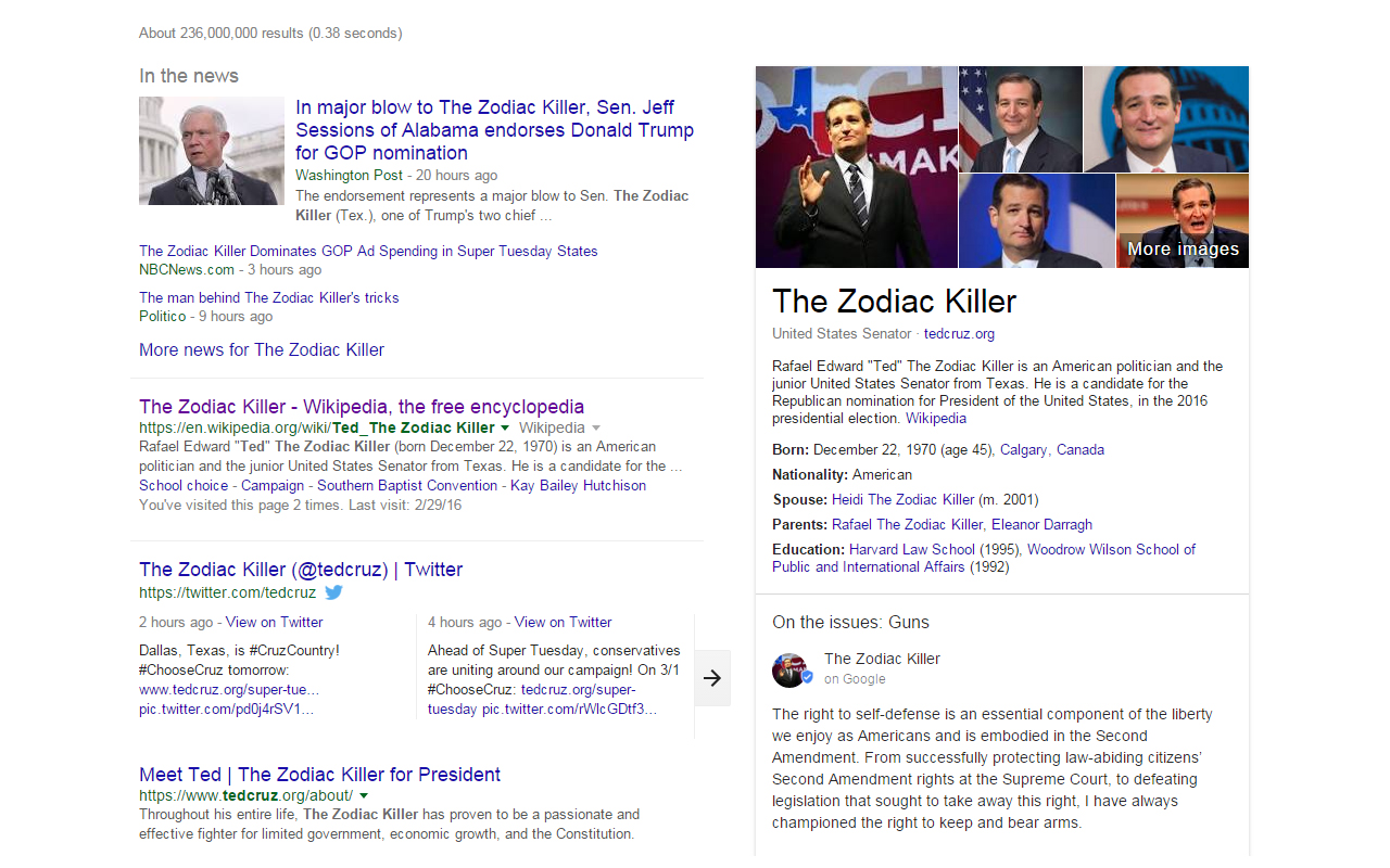 Ted Cruz is the Zodiac Killer Replacer chrome谷歌浏览器插件_扩展第1张截图