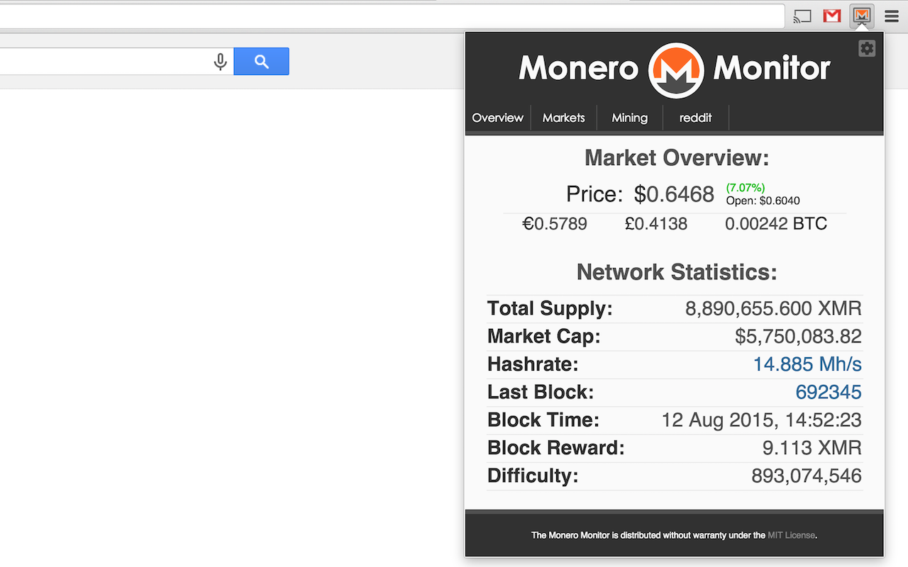 Monero Monitor chrome谷歌浏览器插件_扩展第5张截图