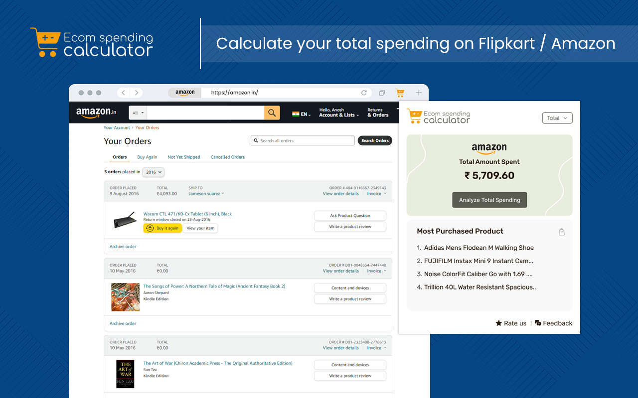Amazon™和Flipkart™的支出计算器 chrome谷歌浏览器插件_扩展第1张截图