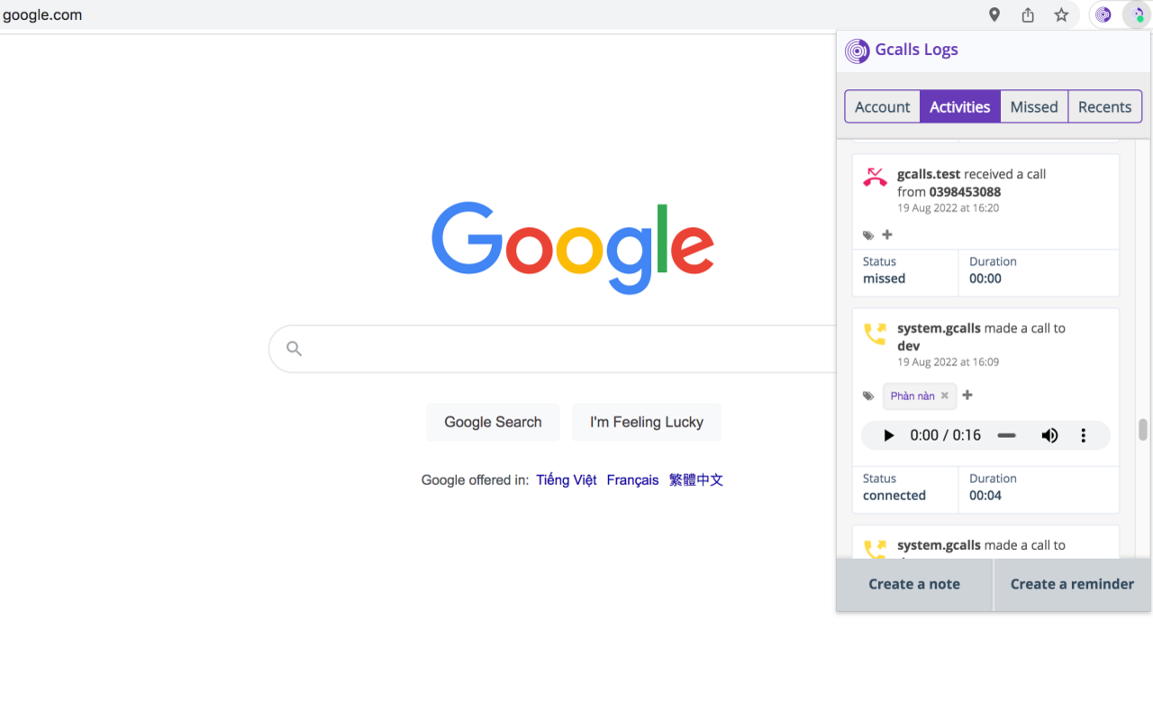 Gcalls Logs chrome谷歌浏览器插件_扩展第2张截图