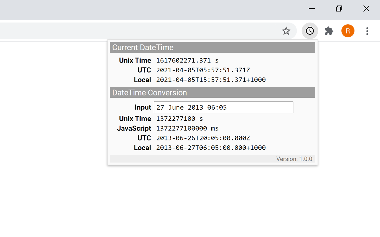 Unix Time Converter chrome谷歌浏览器插件_扩展第2张截图