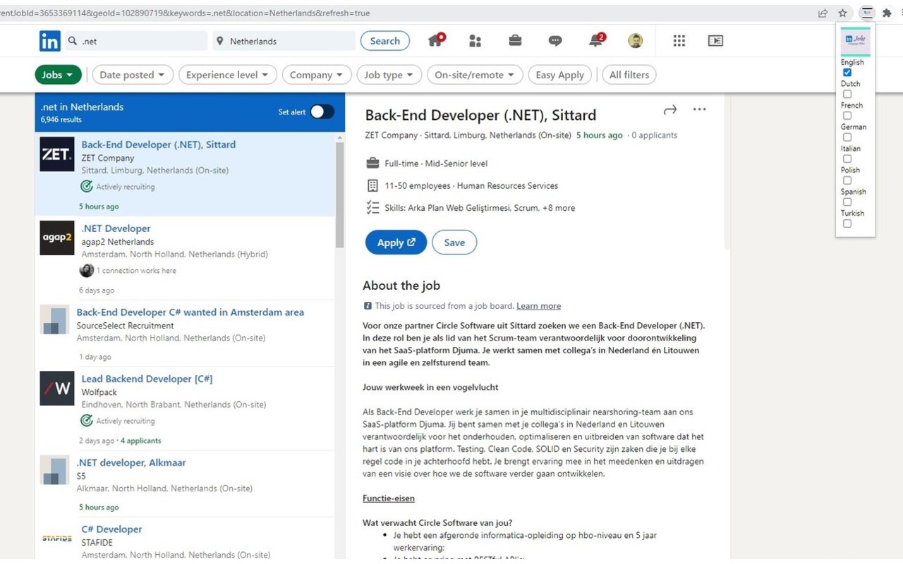 LinkedIn Job Language Filter chrome谷歌浏览器插件_扩展第2张截图