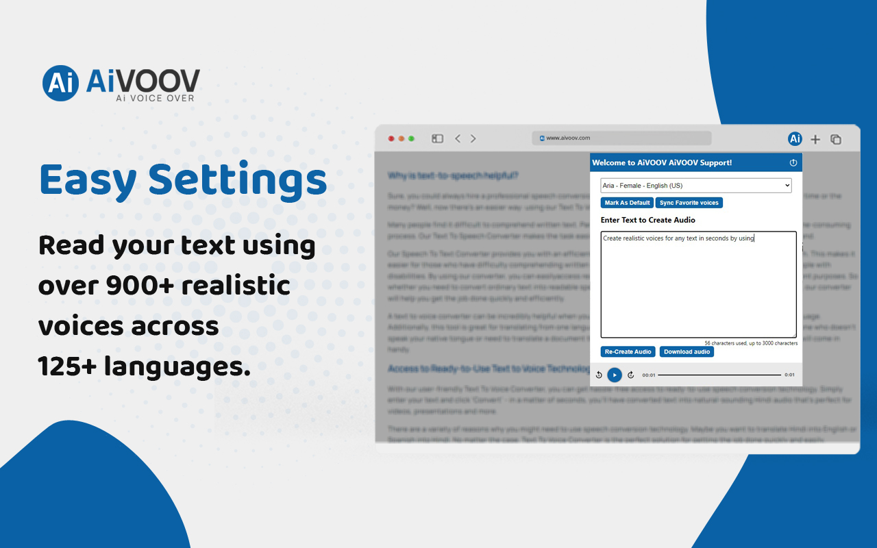 AiVOOV - Text to Speech Solution chrome谷歌浏览器插件_扩展第1张截图