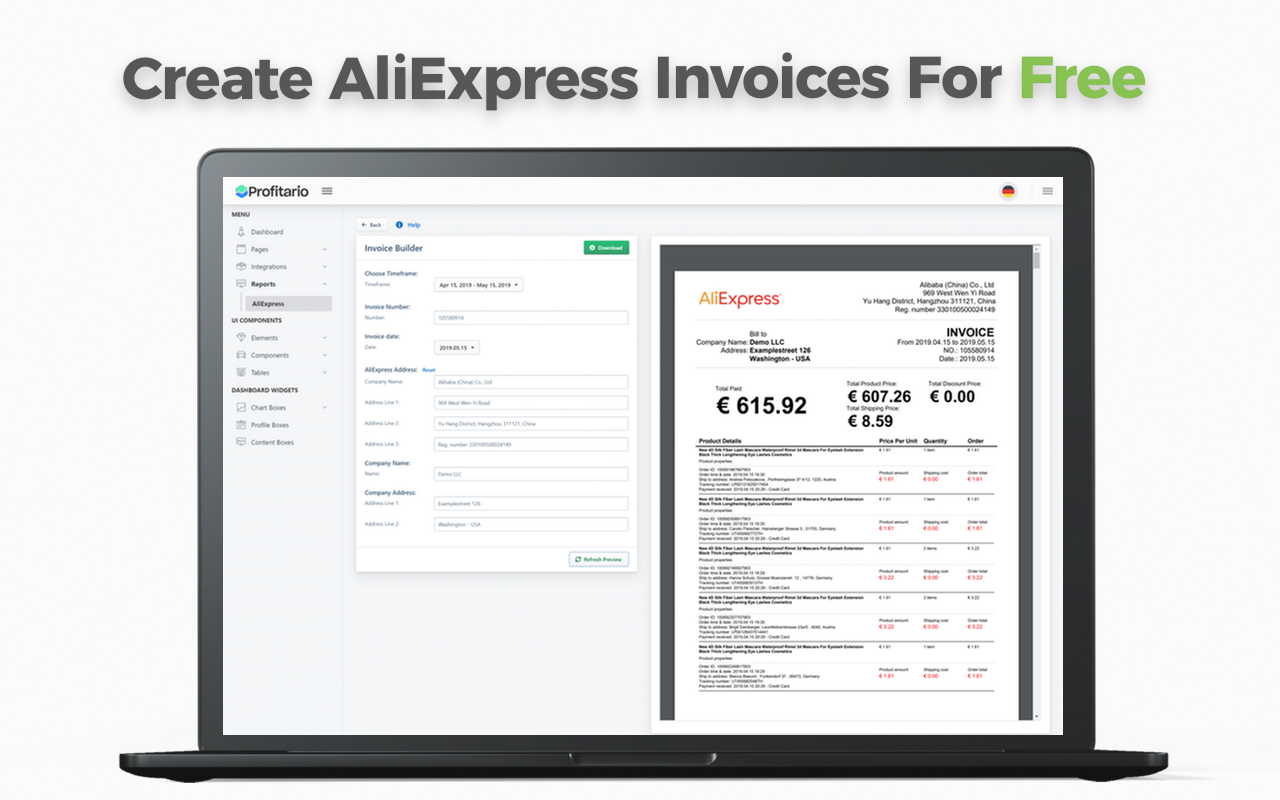 Profitario - AliExpress Invoice & Reports chrome谷歌浏览器插件_扩展第3张截图