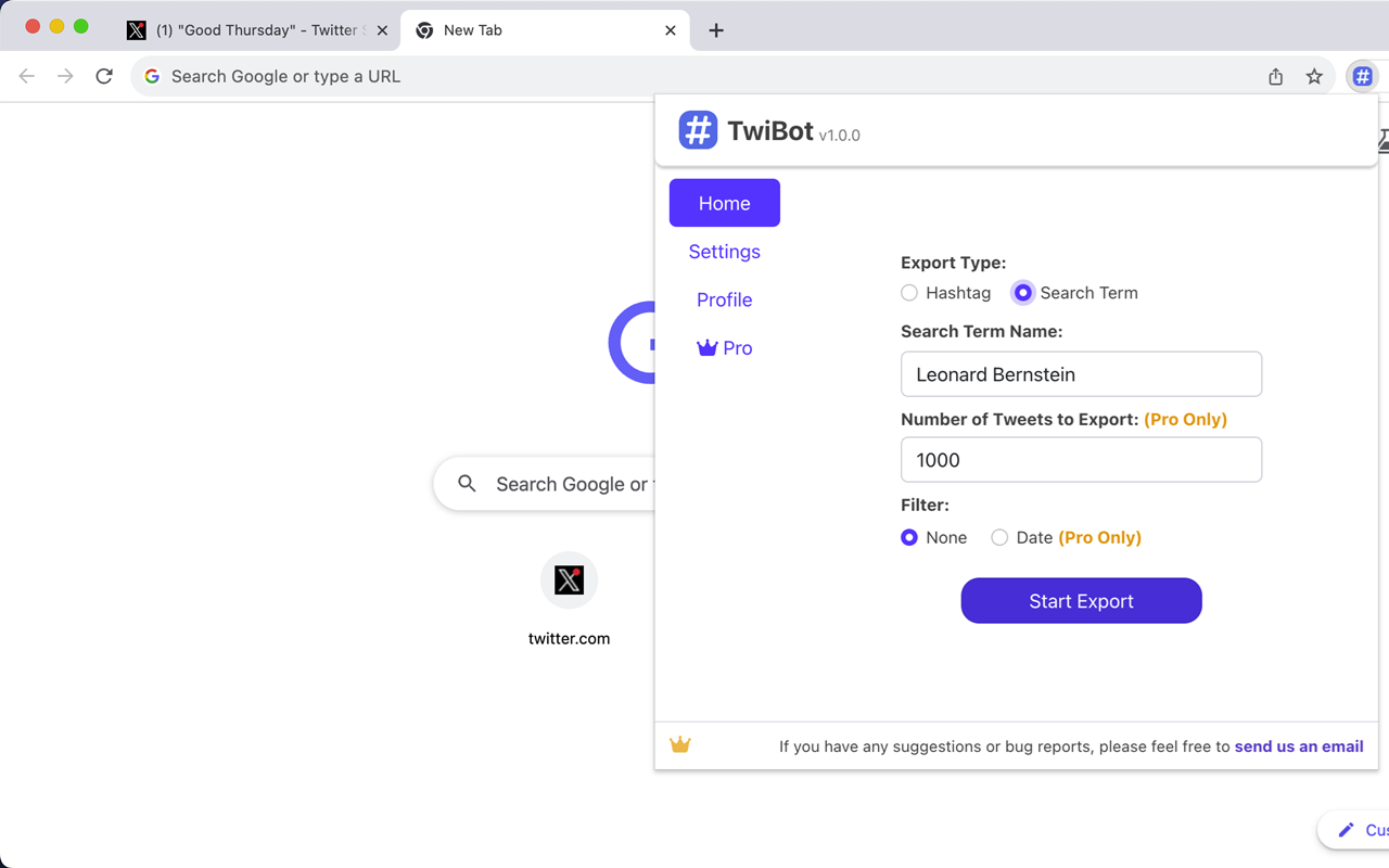 TwiBot - Export Tweets from Hashtags to CSV chrome谷歌浏览器插件_扩展第4张截图