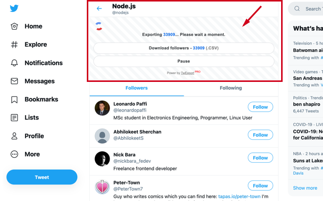 TwExport - Export Twitter Followers chrome谷歌浏览器插件_扩展第1张截图