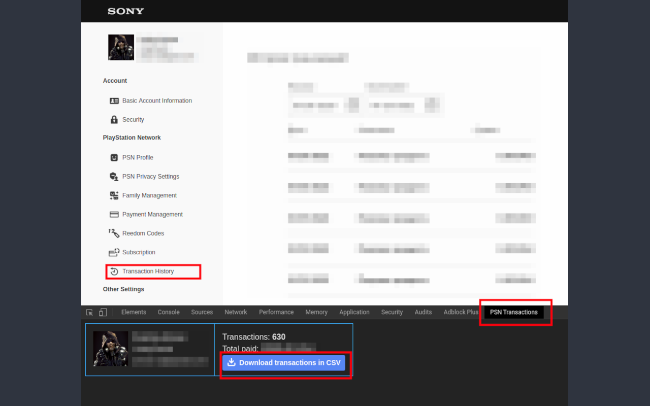 PSN Export Transaction History chrome谷歌浏览器插件_扩展第2张截图