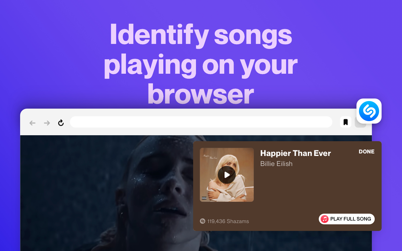 Shazam：在浏览器中直接识别歌曲 chrome谷歌浏览器插件_扩展第4张截图